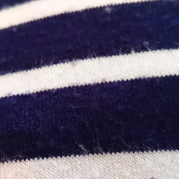 Premise M Navy/White Striped Short Sleeve Chiffon Inverted Pleat Blouse - Picture 5 of 5